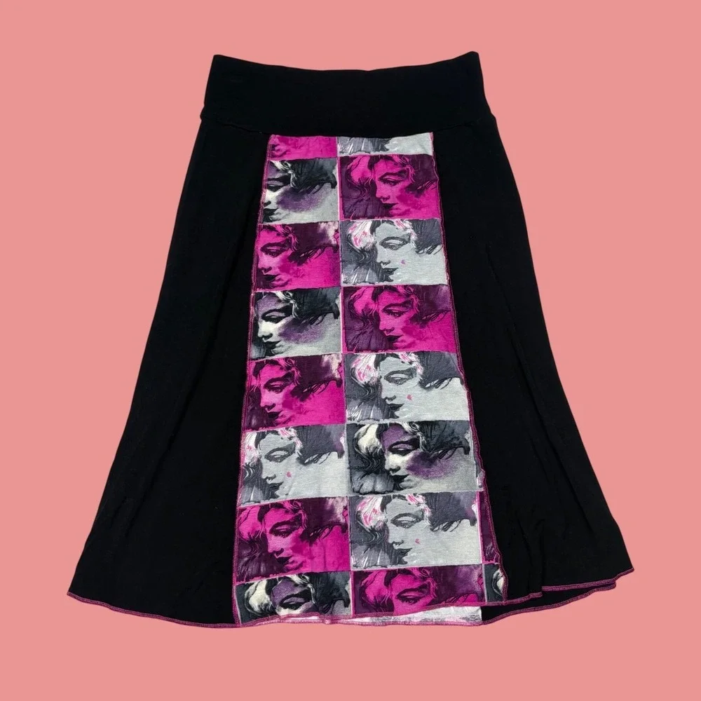 NONAME Marilyn Monroe Euro Pop Art Graphic Midi Skirt Black Pink Y2K Size 38